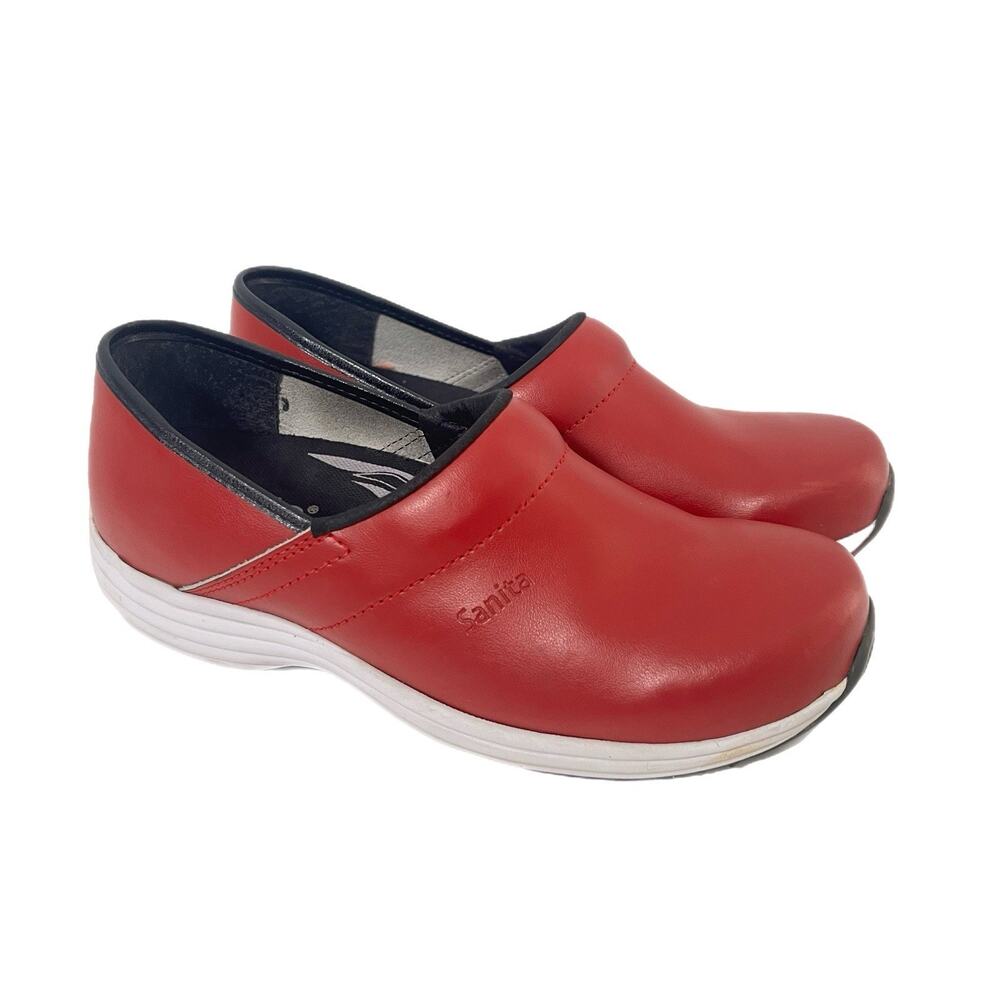 Sanita Professional Clogs Red Leather EU 37 / US Women's 6.5 Non Slip Comfort